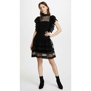 Anine Bing Penelope Lace Ruffle Black Dress